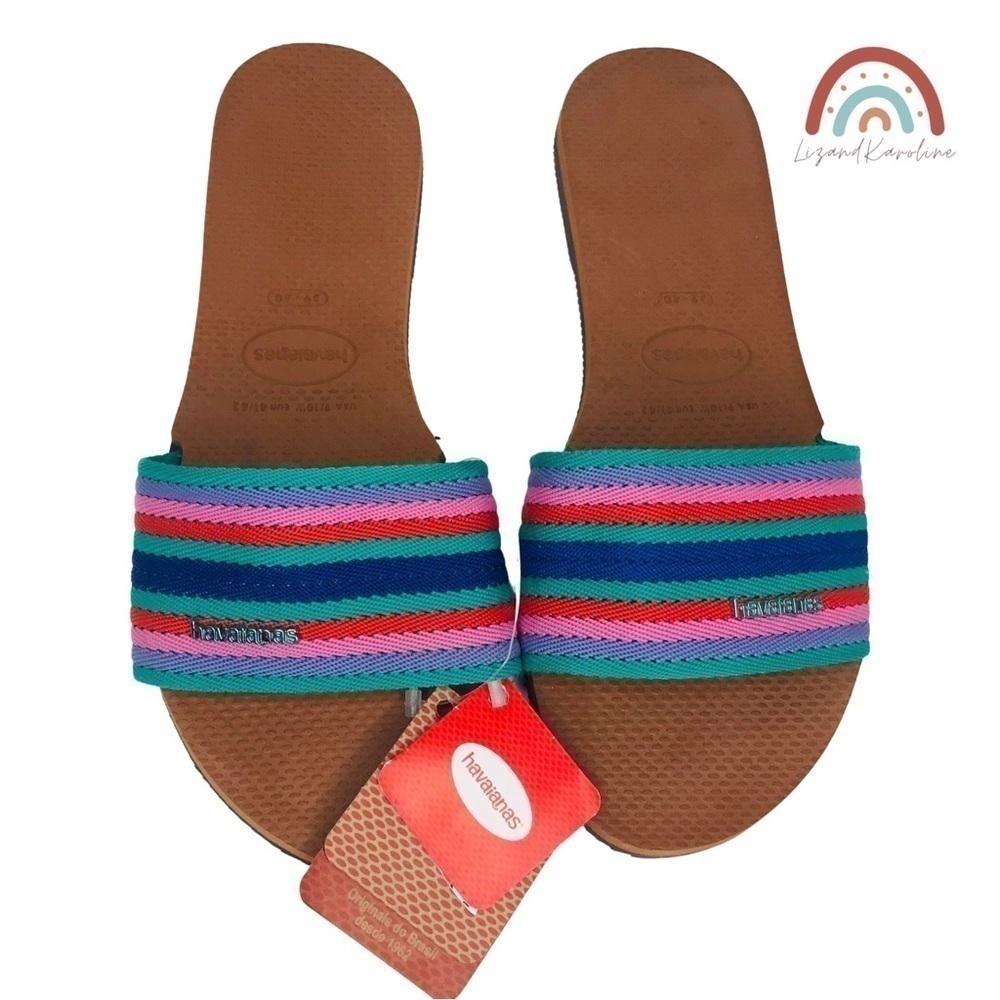 New! Havaianas You Malta Mix Colorful Stripes Beach Slide Sandals 9/10